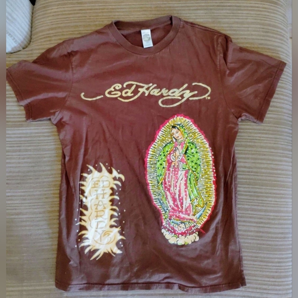 Ed Hardy Brown Virgin Mary T-Shirt